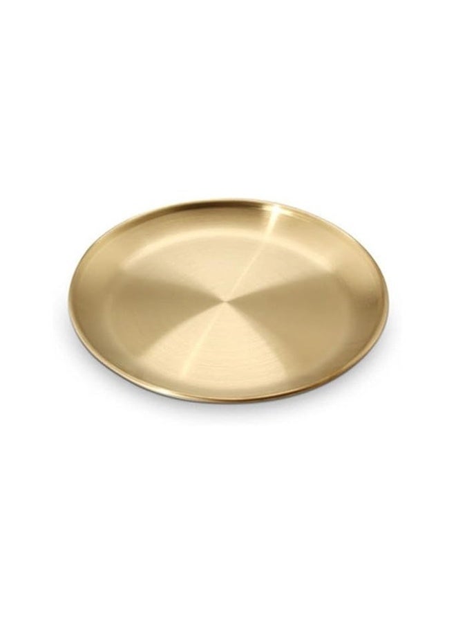 Retro Metal Round Gold Tray, Western Steak Round Serving Dishes, Stainless Steel Dining Plate, European Style Serving Cake Tray Kitchen Tool